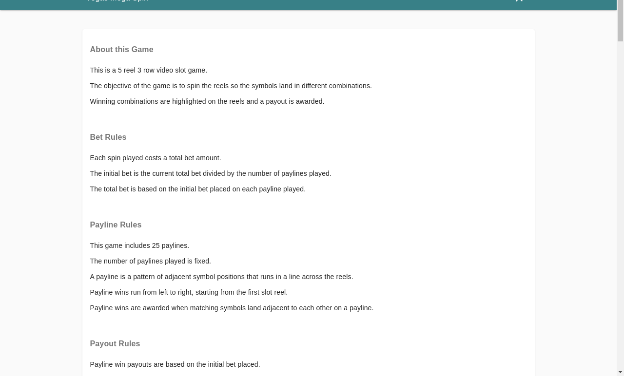 Vegas Mega Spin paylines and bet rules