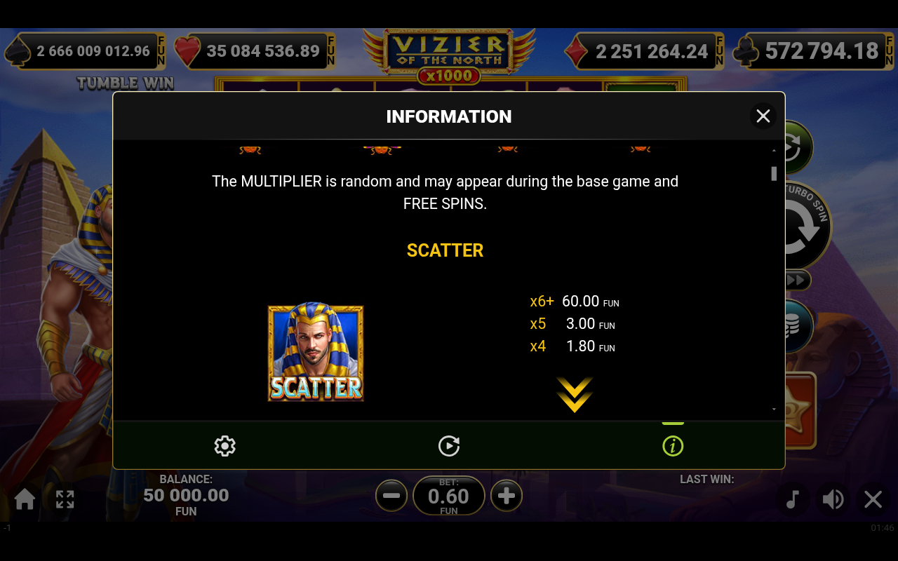 Vizier Of The North x1000 information screen