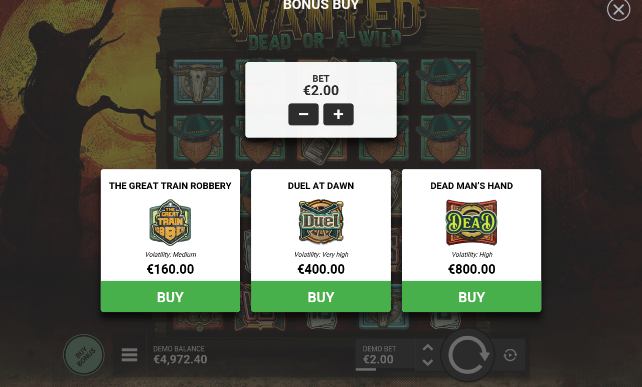 Wanted Dead or A Wild bonus buy menu