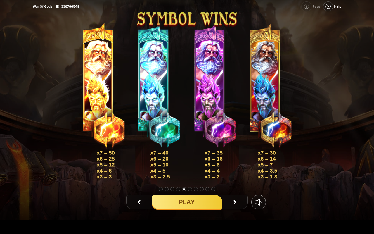 War of Gods information screen