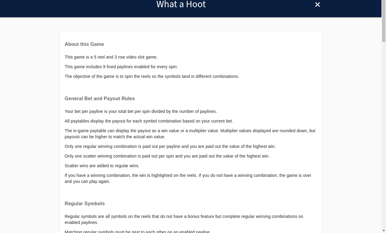 What A Hoot information screen