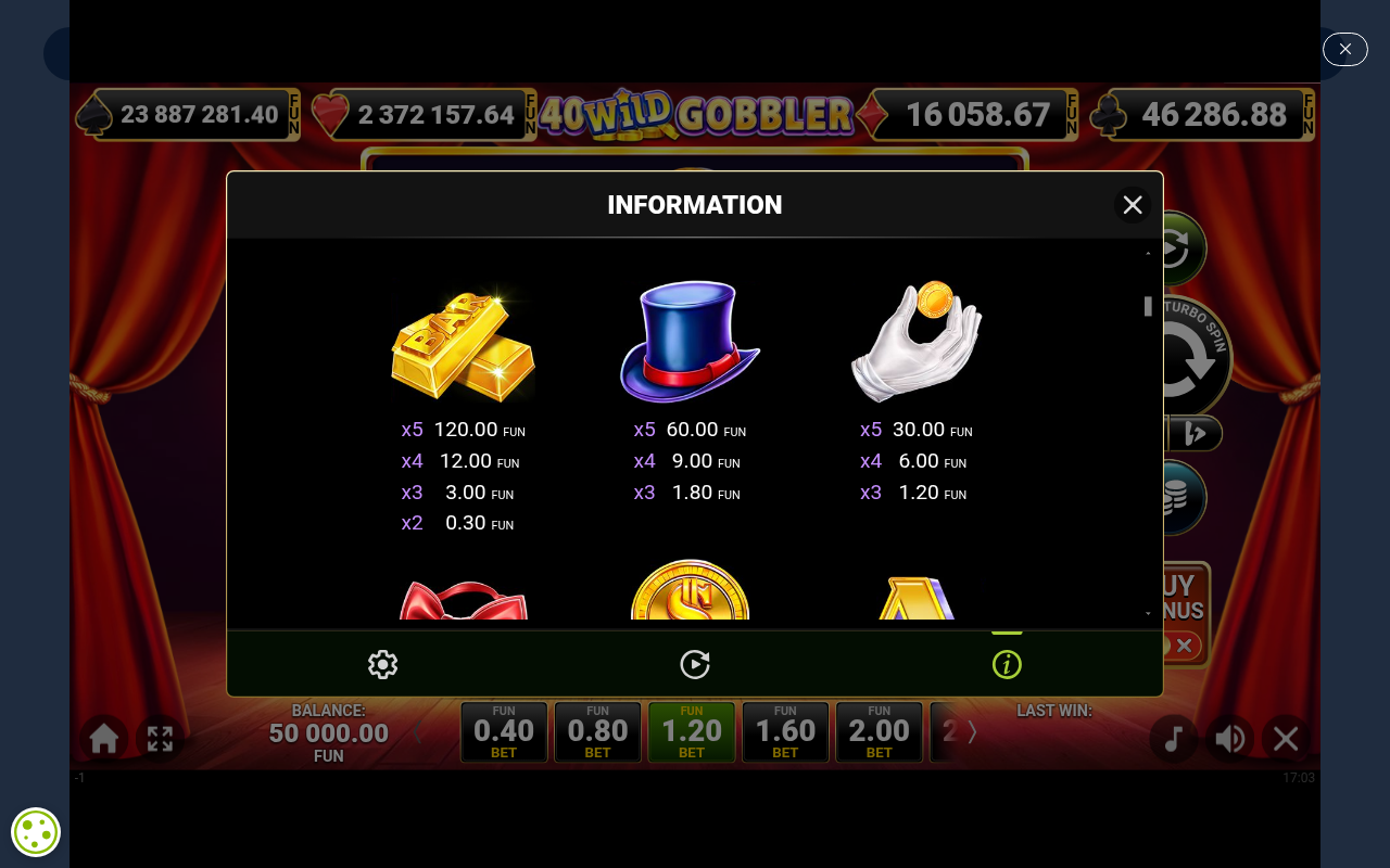 Wild Fortune information screen