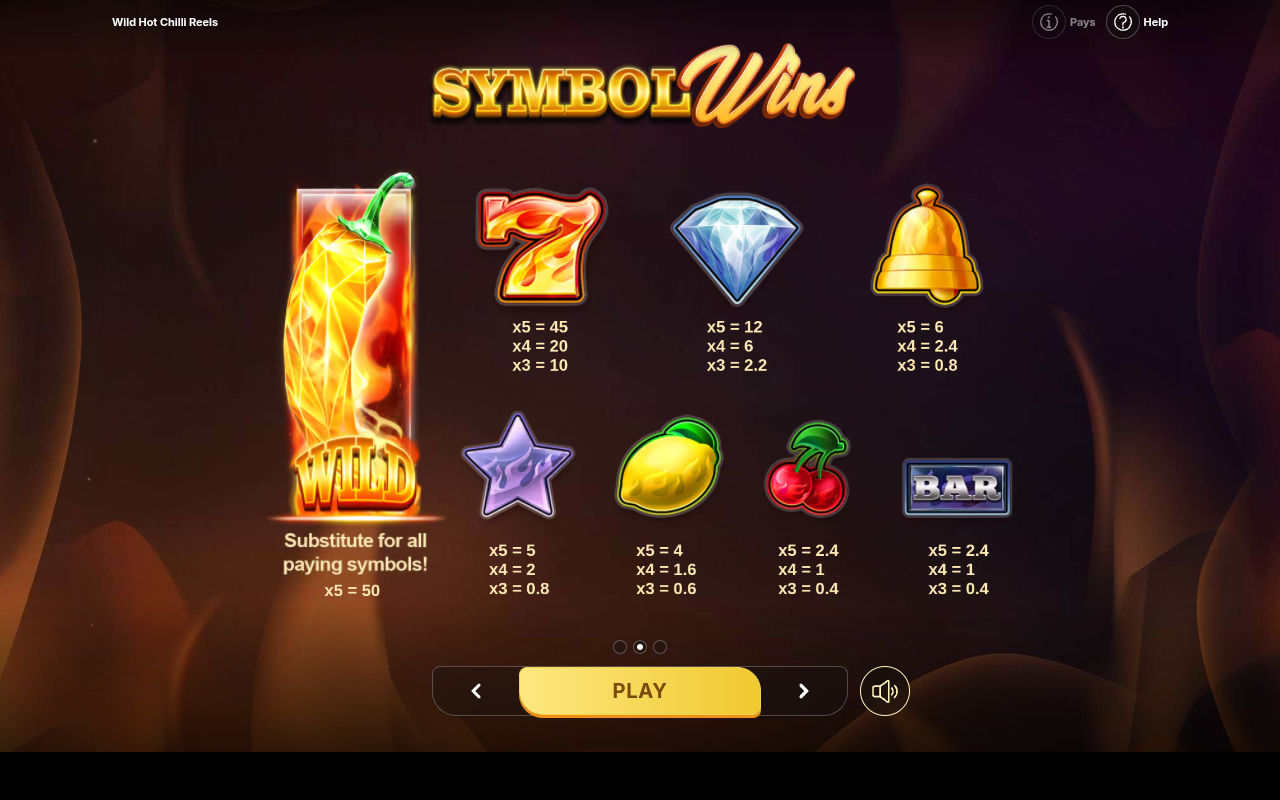 Wild Hot Chilli Reels information screen