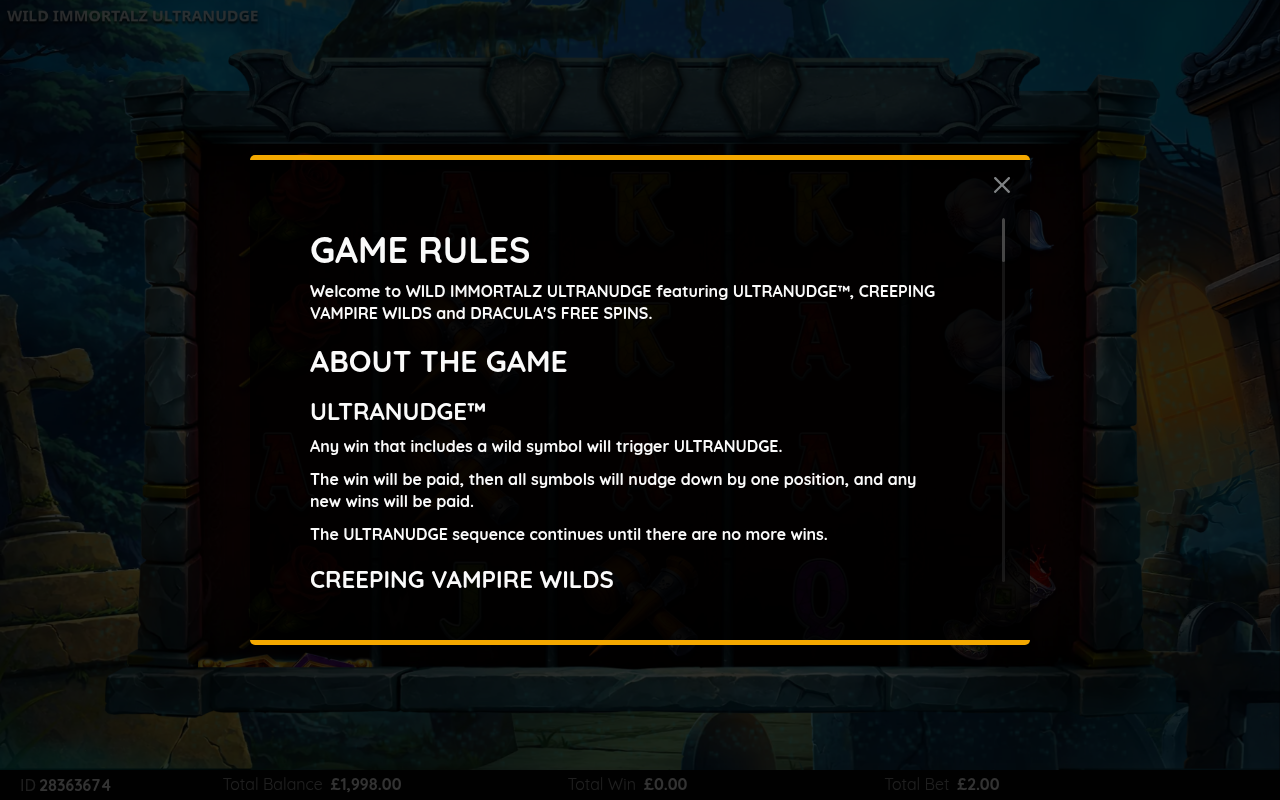 Wild Immortalz Ultranudge information screen