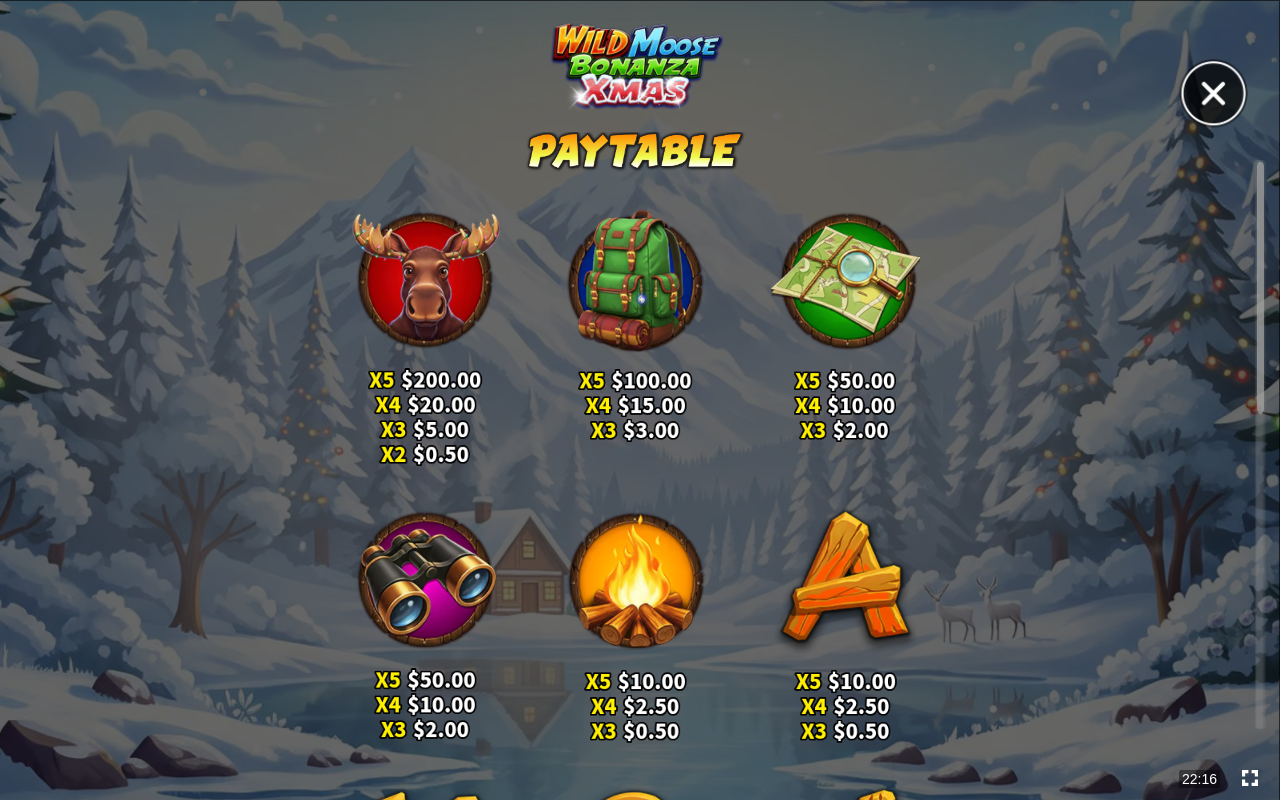Wild Moose Bonanza Xmas information screen