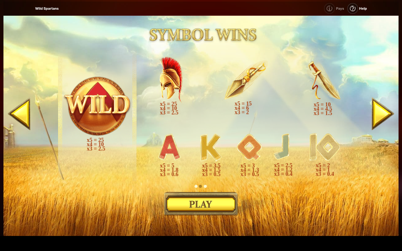 Wild Spartans information screen