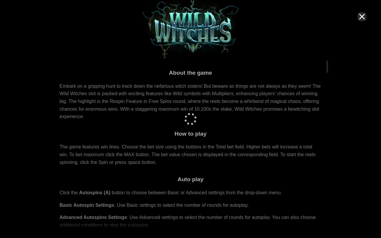 Wild Witches information screen
