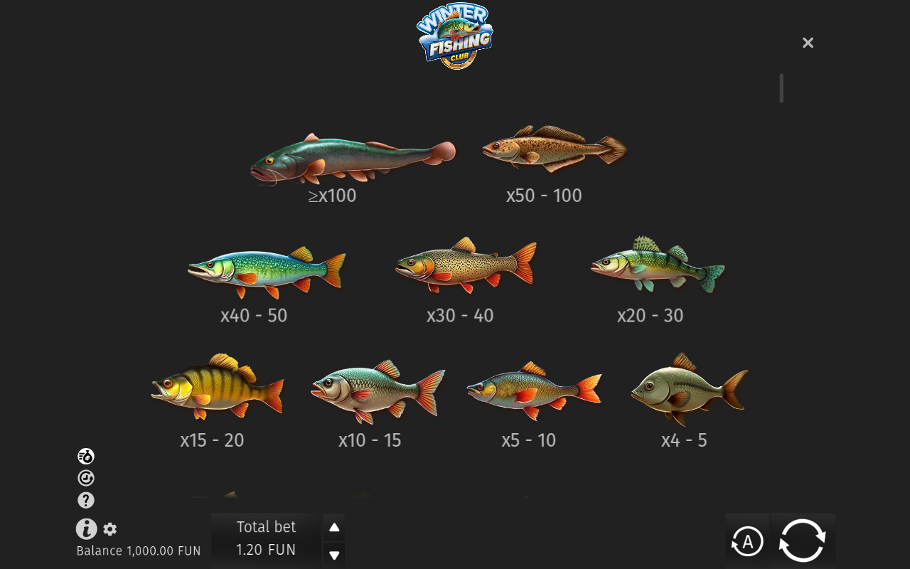 Winter Fishing Club information screen