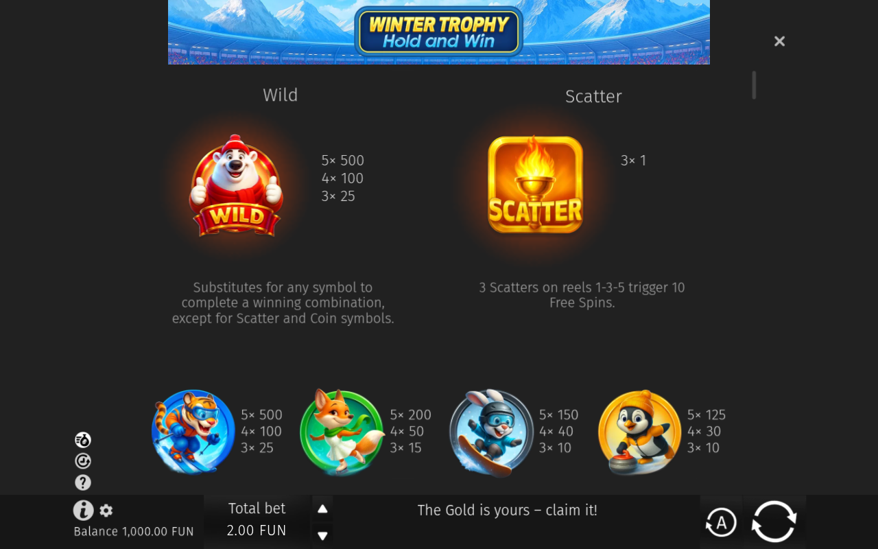 Winter Trophy Hold and Win information screen