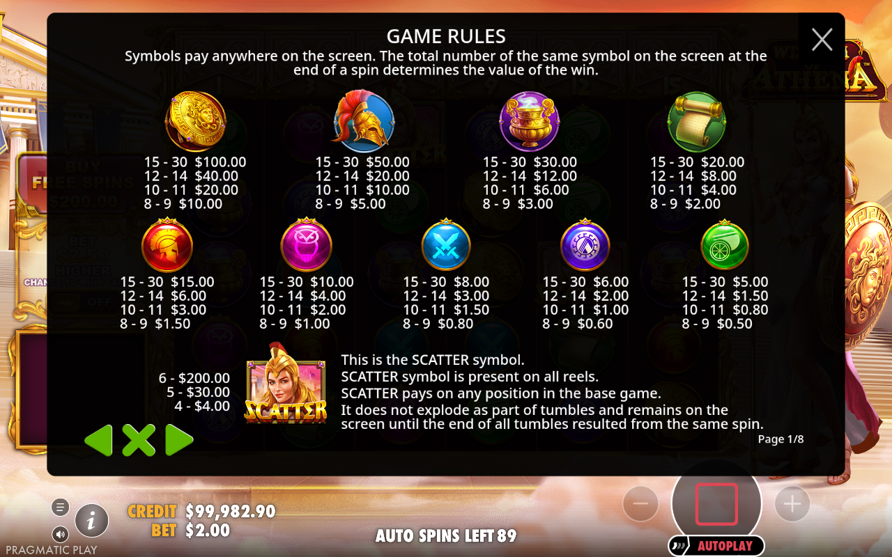 Wisdom of Athena information screen