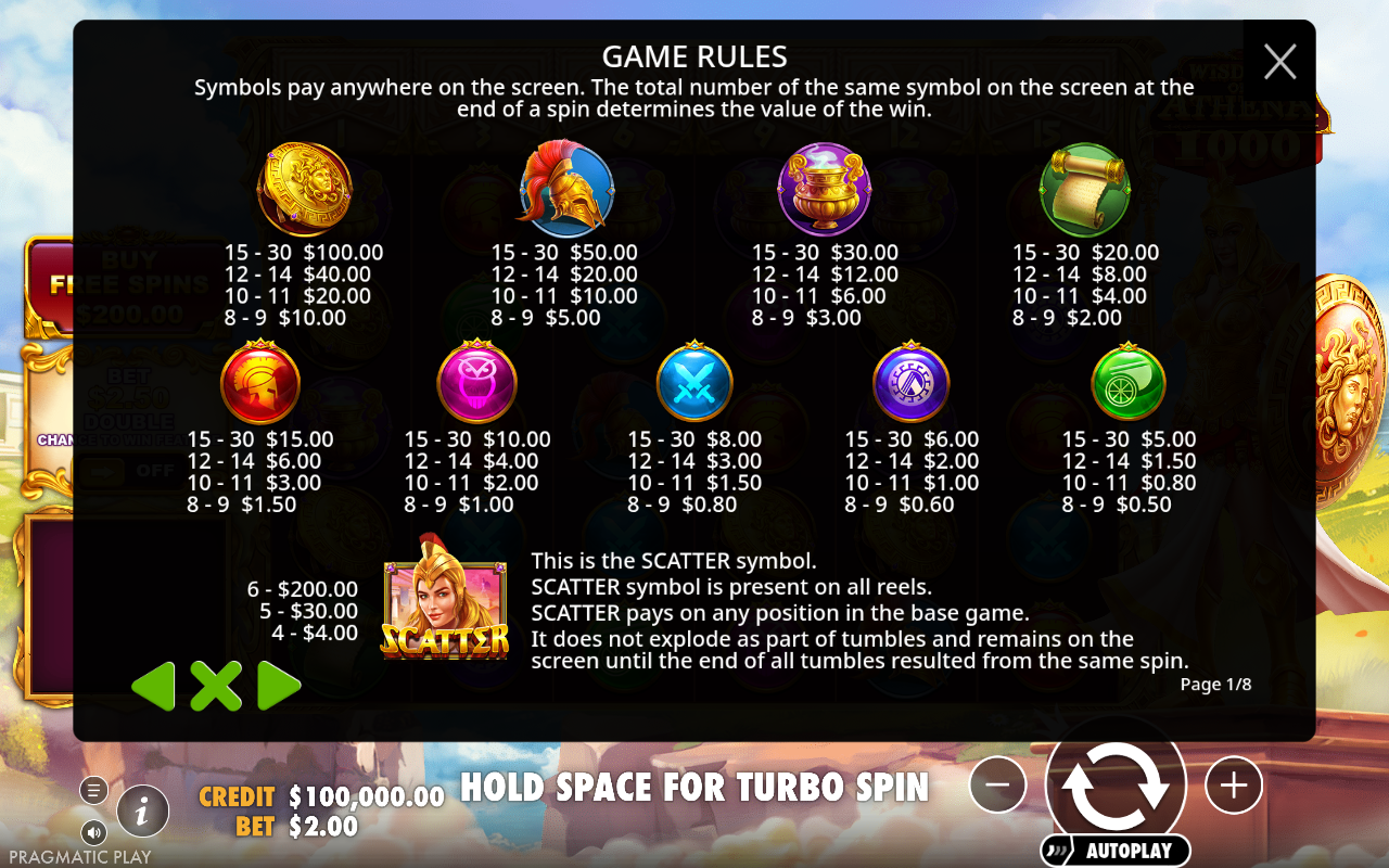 Wisdom of Athena 1000 information screen