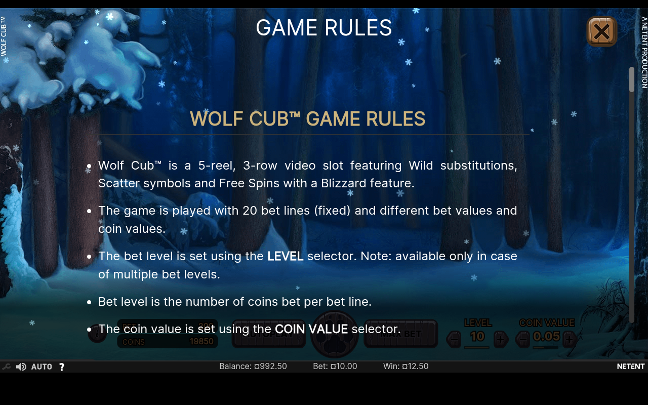 Wolf Cub information screen