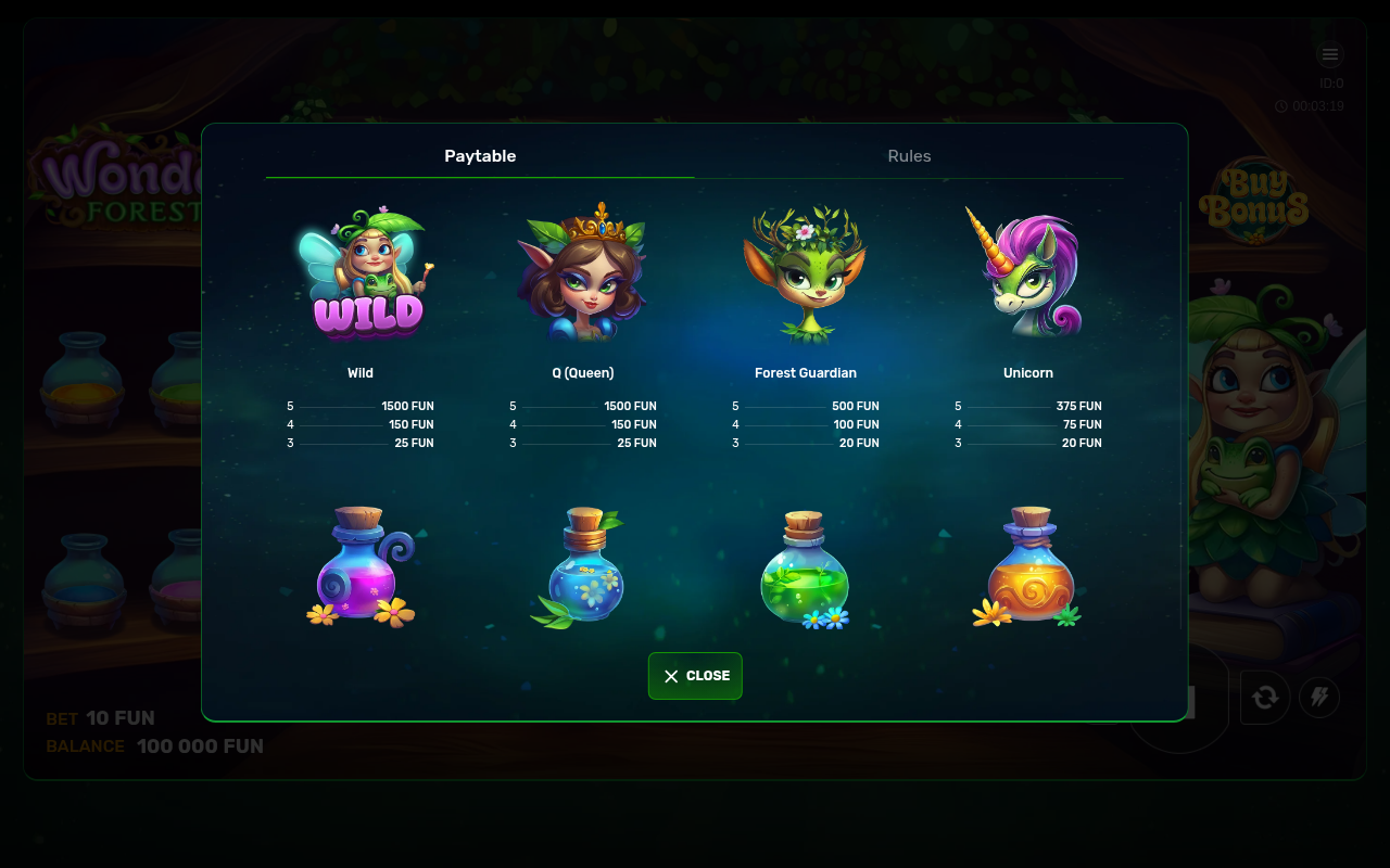 Wonder Forest information screen