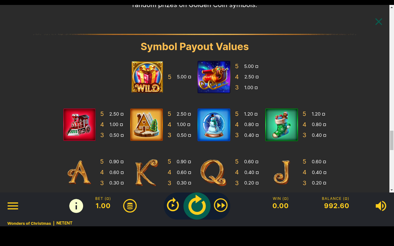 Wonders of Christmas free spins rules