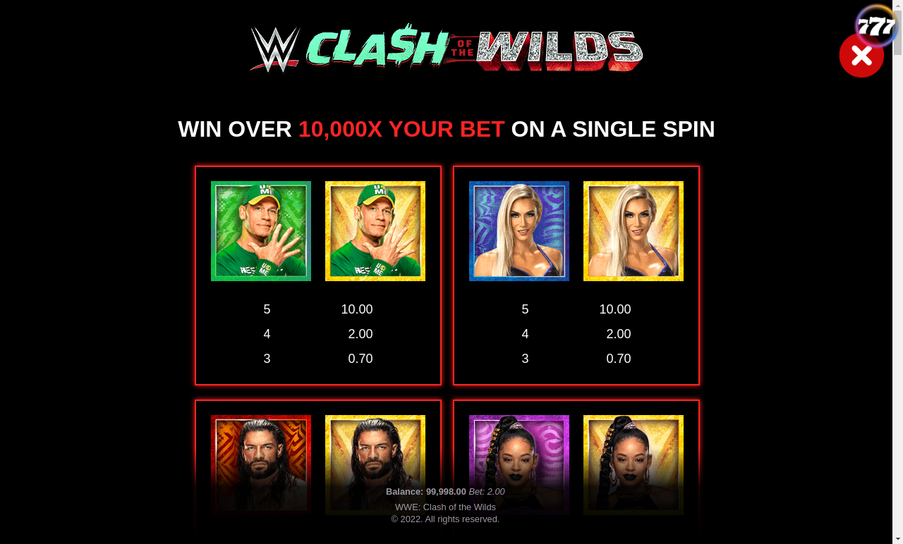 WWE: Clash of the Wilds information screen