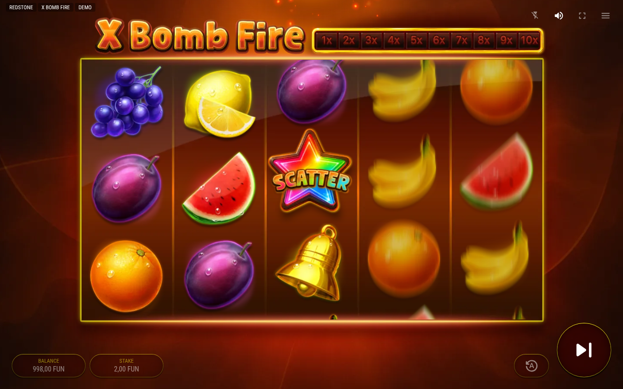 X Bomb Fire gameplay with scatter symbols