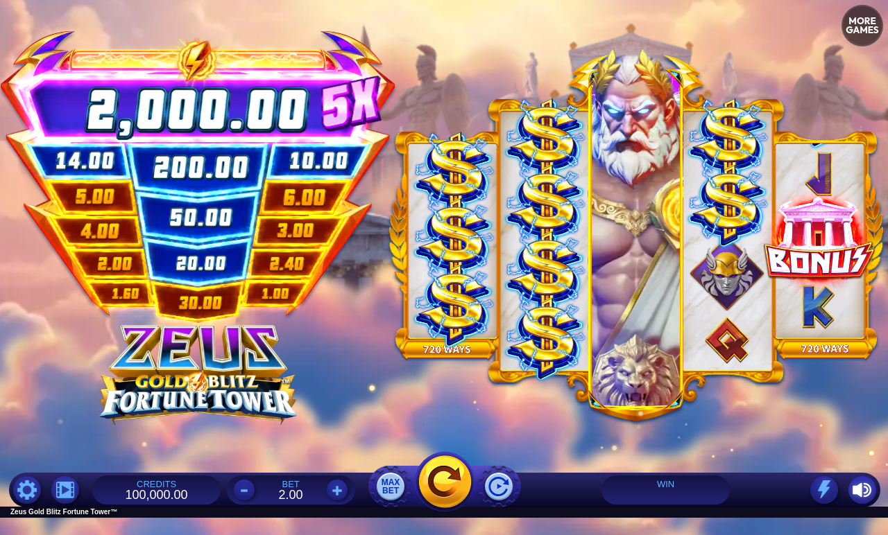 Zeus Gold Blitz Fortune Tower base game