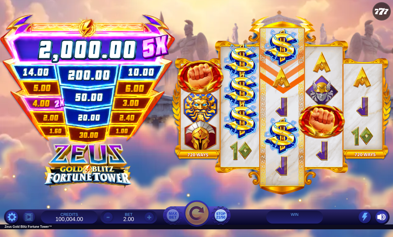 Zeus Gold Blitz Fortune Tower free spins gameplay
