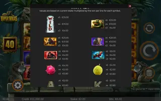 The Quest for Viper Wilds – Paytable