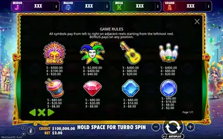 Joias da Folia – Brasil Jackpot – Paytable