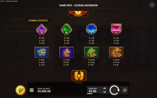 Scarab Ascension – Paytable