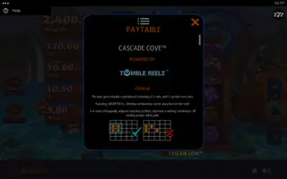 Cascade Cove – Paytable