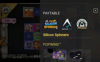 Silicon Spinners PopWins – Paytable