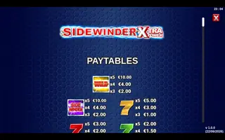 Sidewinder Xtra Power – Paytable