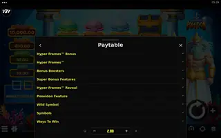 Hyper Frames Poseidon – Paytable
