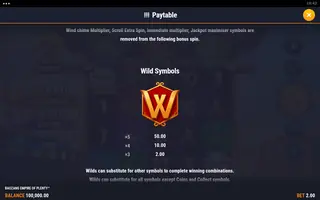 Baozang Empire of Plenty – Paytable