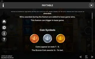 3 Pots of Horus – Paytable