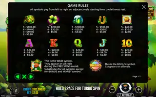 Emerald King – Wheel of Wealth – Paytable