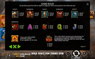 Knights vs Barbarians – Paytable