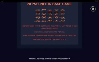 Immortal Romance: Sarah’s Secret Power Combo – Paytable