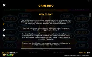 Lightning Fortunes Cashpots – Tap n Cash – Game rules