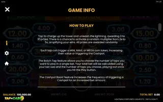Lightning Fortunes Cashpots – Tap n Cash – Game rules