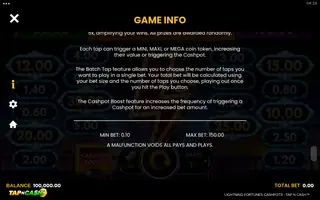 Lightning Fortunes Cashpots – Tap n Cash – Game rules