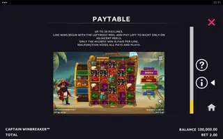 Captain Winbreaker – Paytable