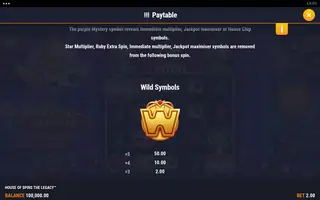 House of Spins the Legacy – Paytable