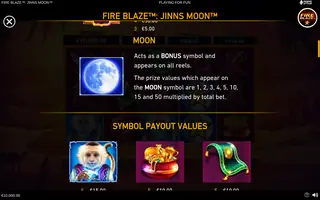 Fire Blaze: Jinns Moon – Paytable