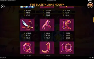 Fire Blaze: Jinns Moon – Paytable