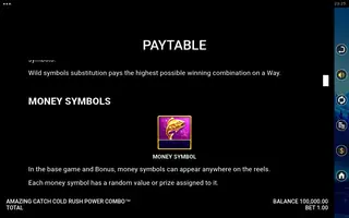 Amazing Catch Cold Rush Power Combo – Paytable