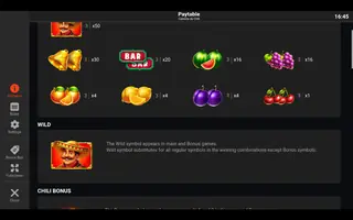 Caliente de Chili – Paytable