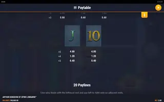 Arthur Kingdom of Spins Link&Win – Paytable
