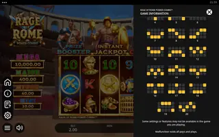 Rage Of Rome POWER COMBO – Paytable