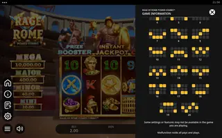 Rage Of Rome POWER COMBO – Paytable