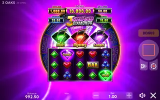 3 SuperPower Diamonds – Feature in play