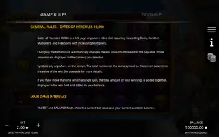 Power of Hercules Bonanza 10,000 – Game rules