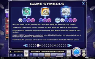 Throne of Elements: Platinum – Paytable