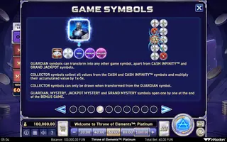 Throne of Elements: Platinum – Paytable